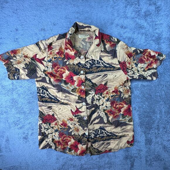 Citron Tops - Vintage Citron Santa Monica Silk Button Up Hawaiian Shirt Womens M Floral Beach